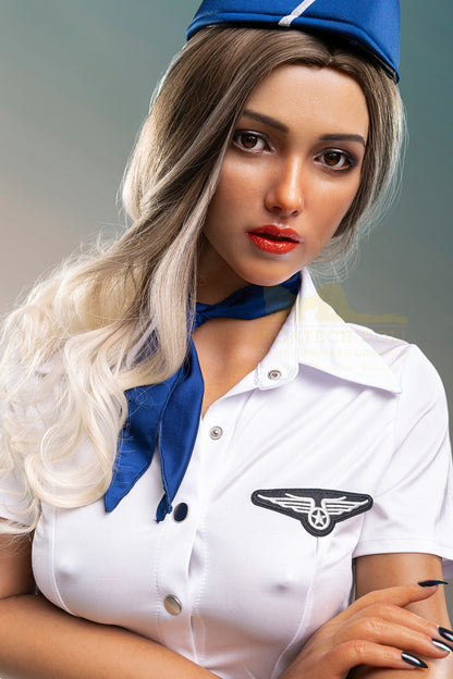 Rita -169cm(5'54")C-cup Full Silicone Cosplay Airline Stewardess Sex DollDark Tanned - Irontech Doll